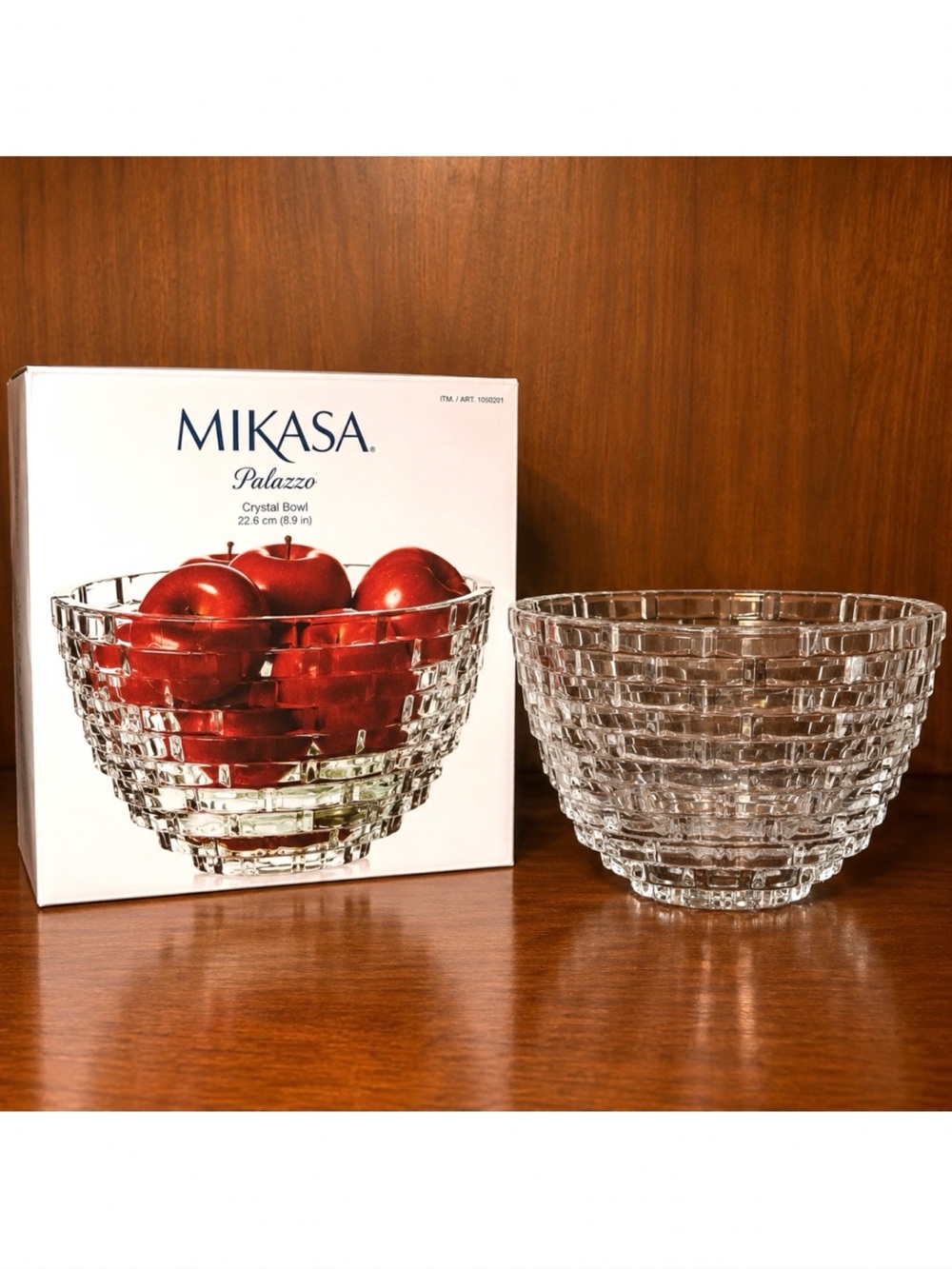 Mikasa Palazzo Crystal Glass Bowl 8.9” Clear Serving Fruit Bowl New In Box